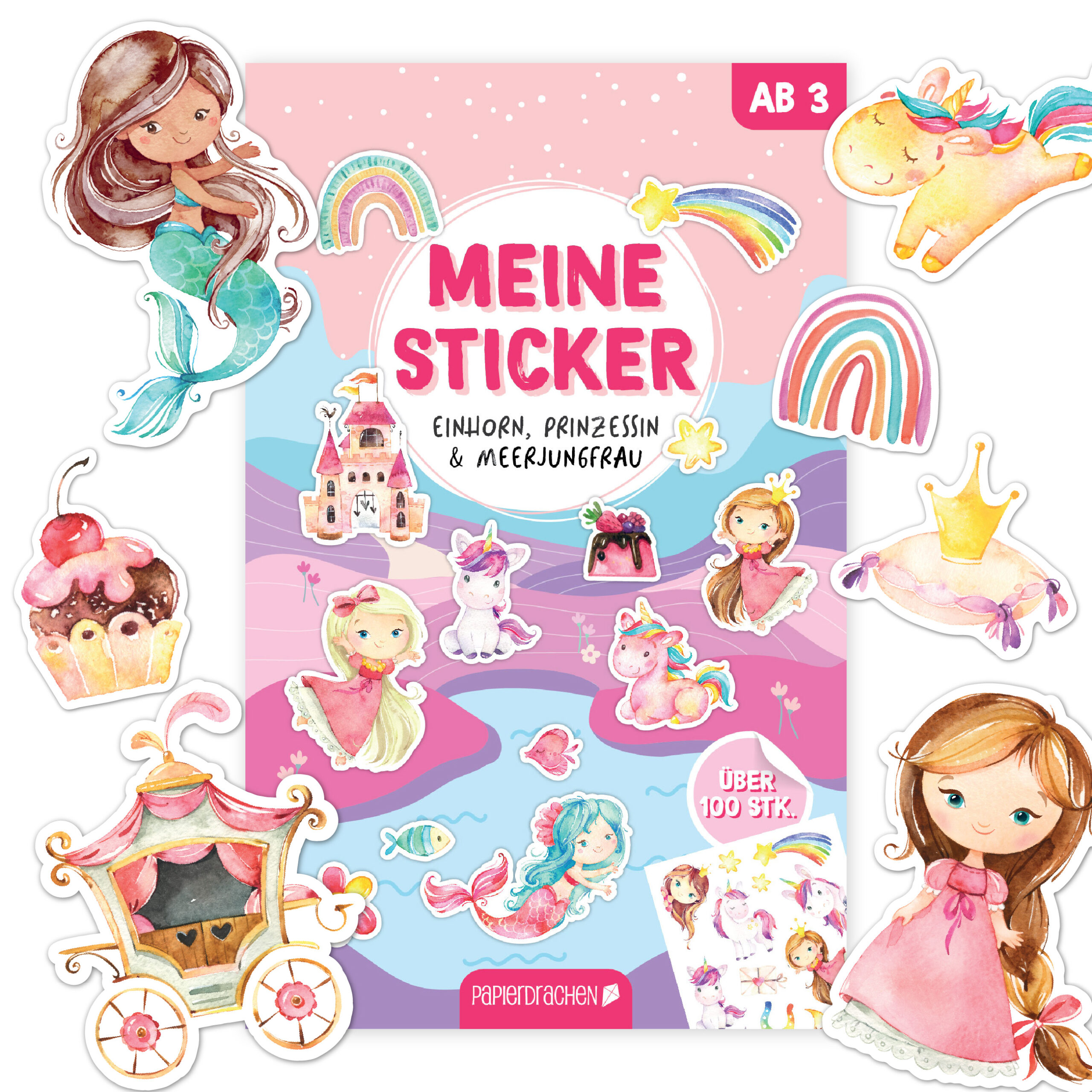 Stickerblock Einhorn, Prinzessin & Meerjungfrau für kreatives Gestalten