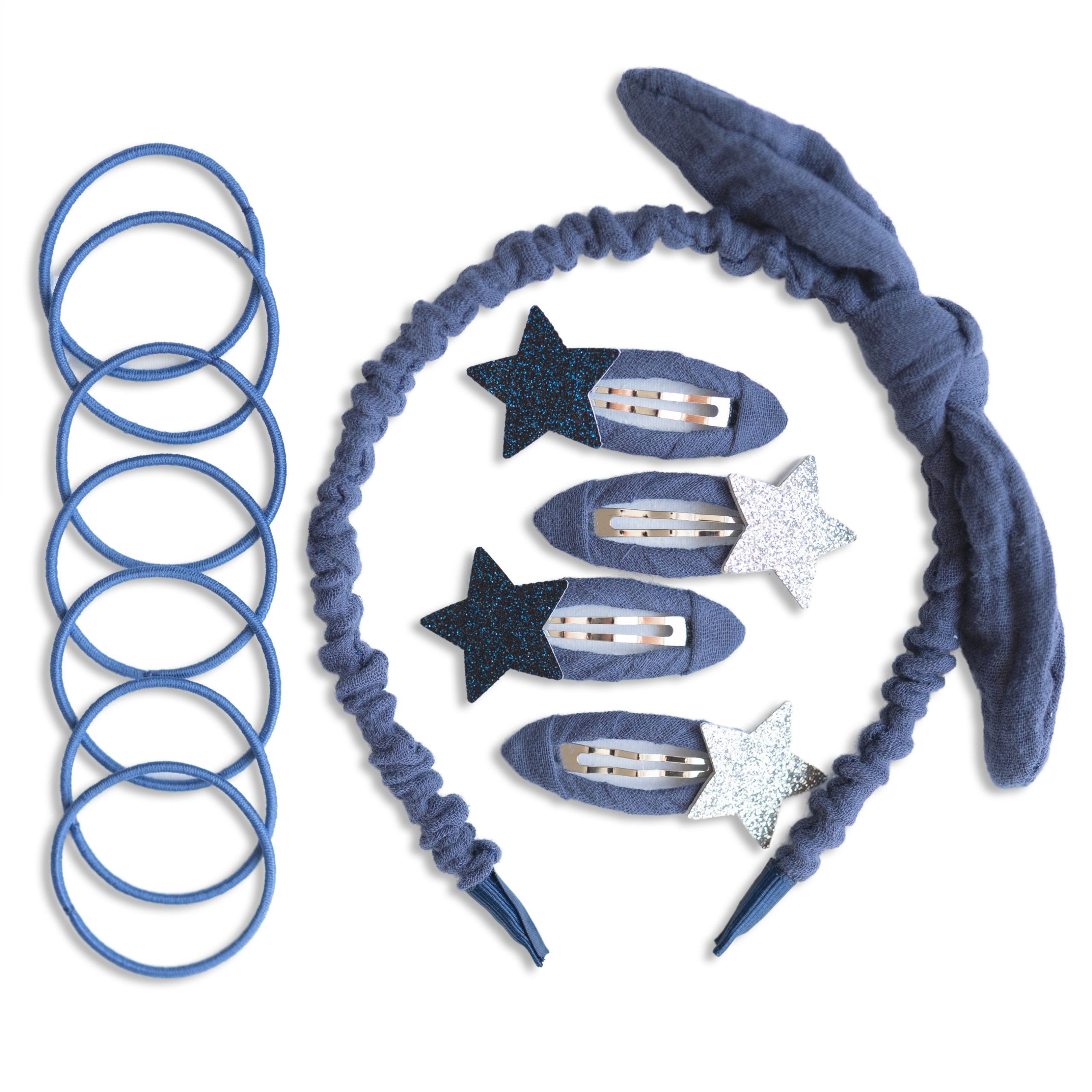 Musselin Haar-Accessoires Set – Dunkelblau