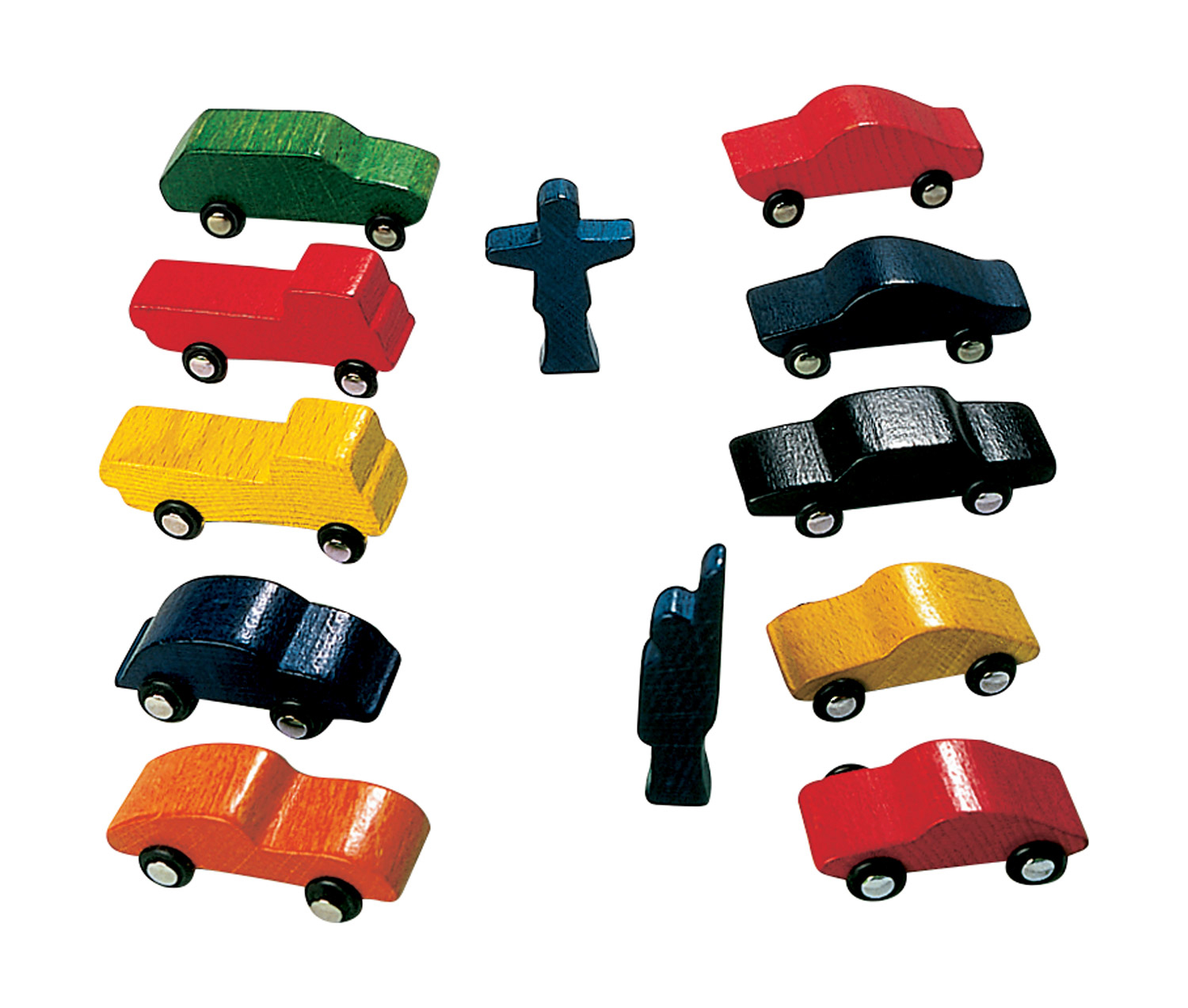 Holzautos mit Polizisten für Rollenspiele und Feinmotorik