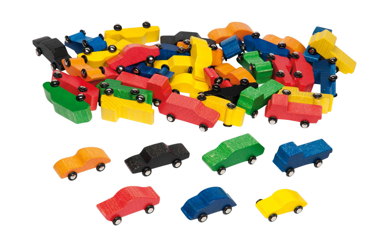Mini-Autos aus Hartholz (45 Stück) für Freispiel und Motorik