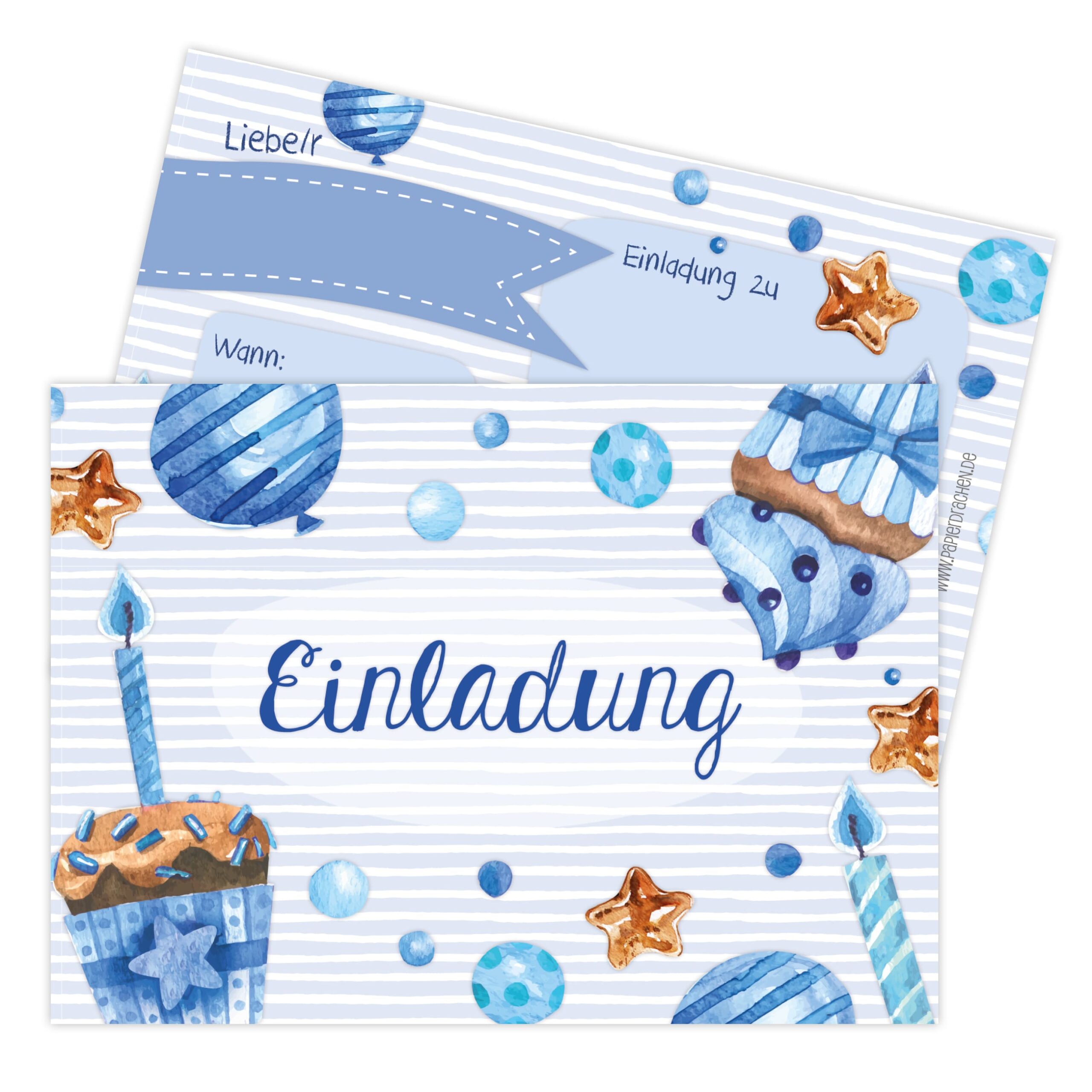 Einladungskarten Geburtstag: Törtchen blau für Kinderfeste