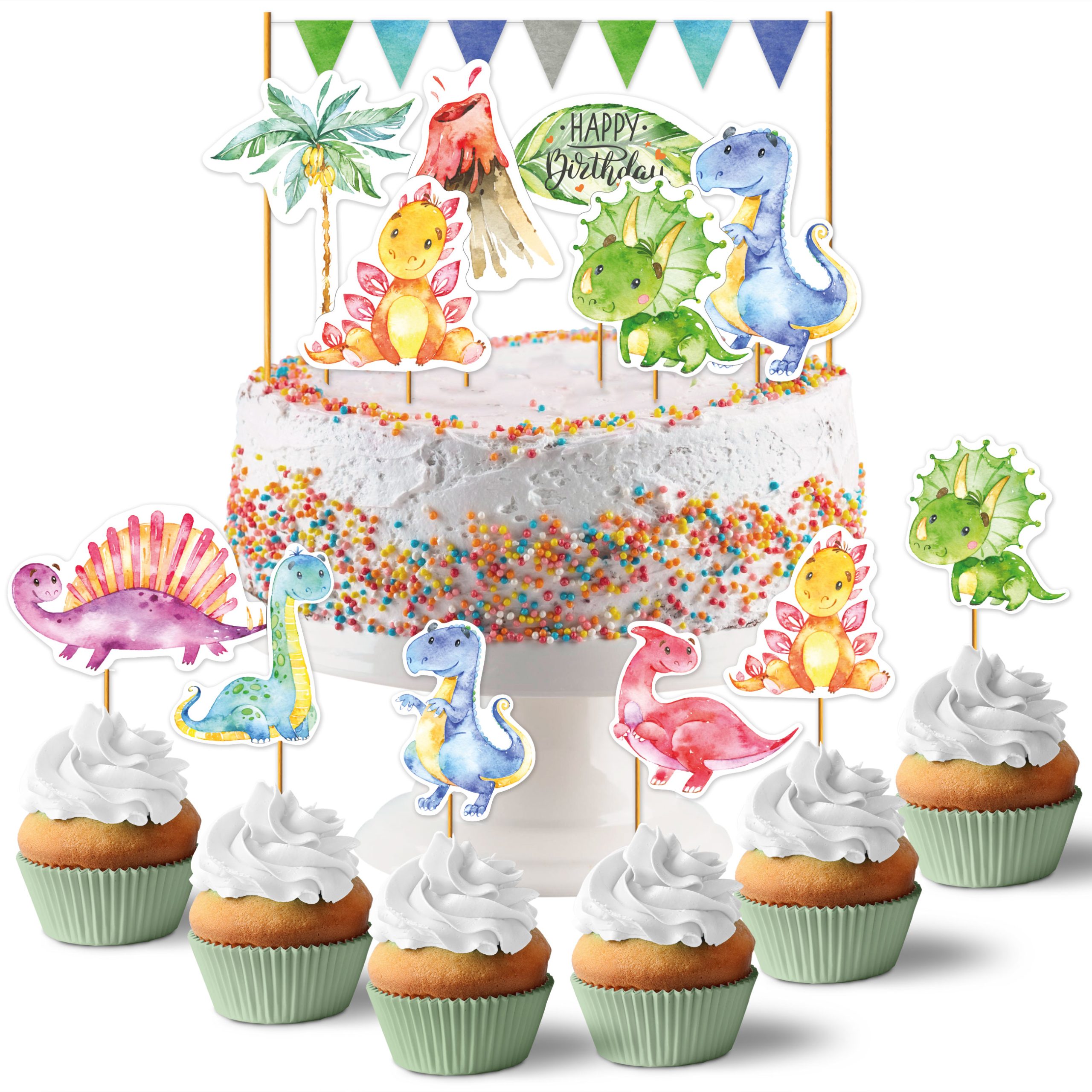 Kuchenstecker-Set Dino: Dekoration für Geburtstagsfeiern