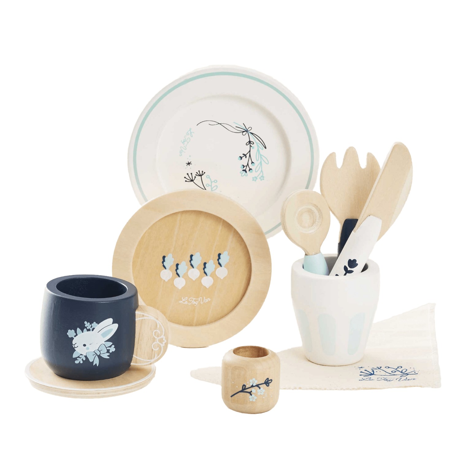 Geschirr Set aus Holz für Rollenspiele in Kita und Kindergarten