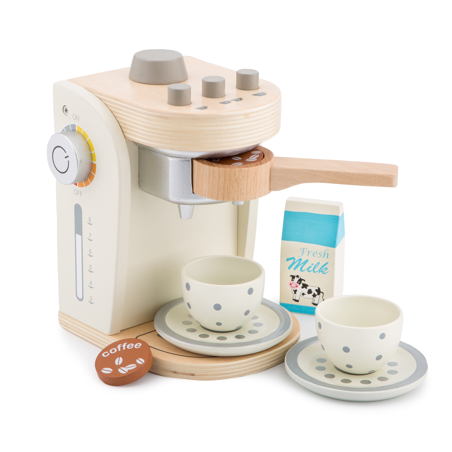 Kaffeemaschine aus Holz für Rollenspiele – Weiss
