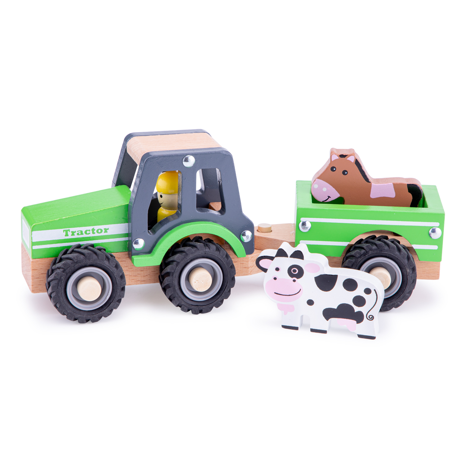 Holztraktor mit Anhänger und Tieren für Rollenspiel und Feinmotorik