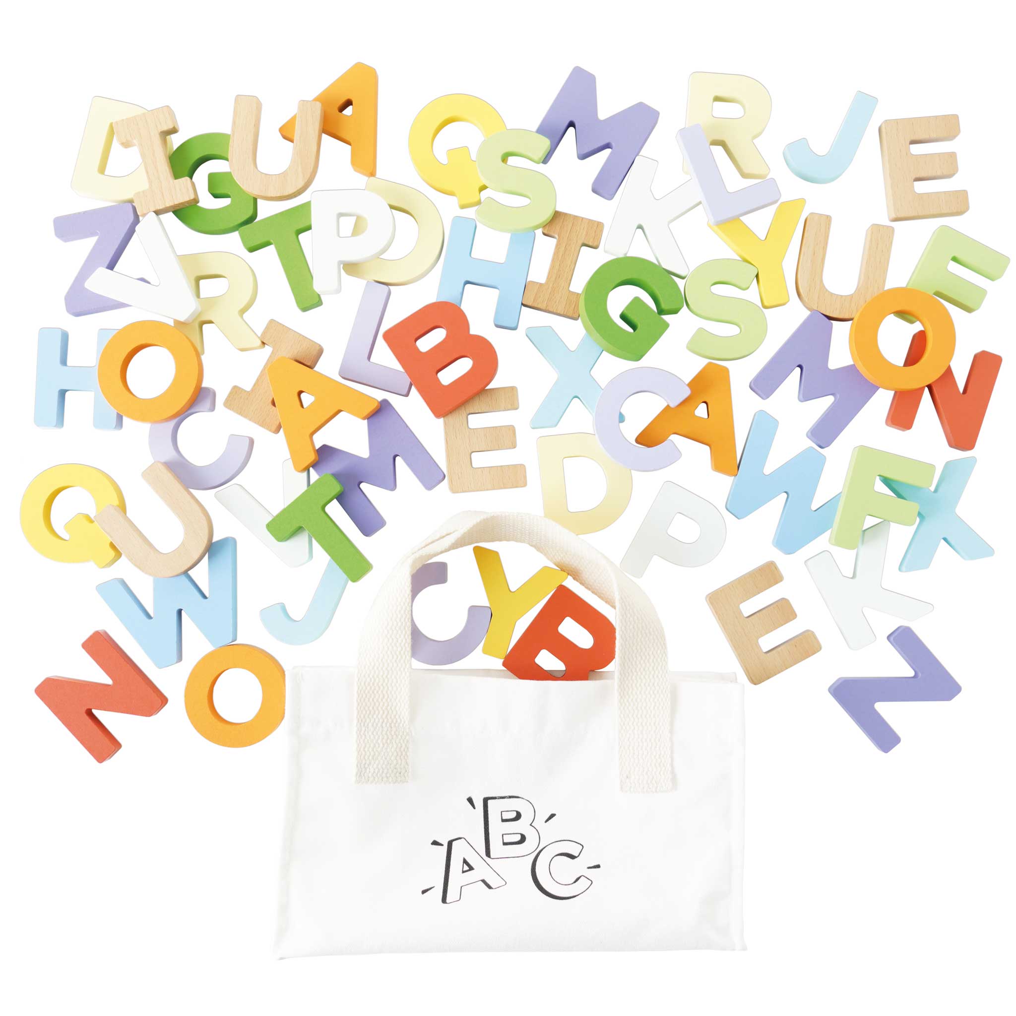 Buchstaben im Säckchen: Alphabet-Set aus Holz für Sprachförderung