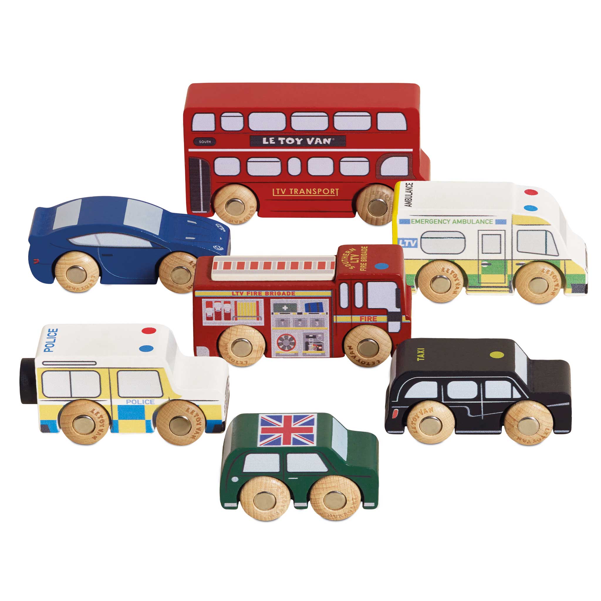 Londoner Fahrzeuge aus Holz – Rollenspiel und Feinmotorik